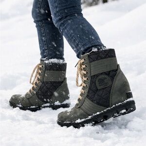 Sorel LEXIE WEDGE WATERPROOF Quilted Wedge Lace-Up Winter Waterproof Cozy Boots